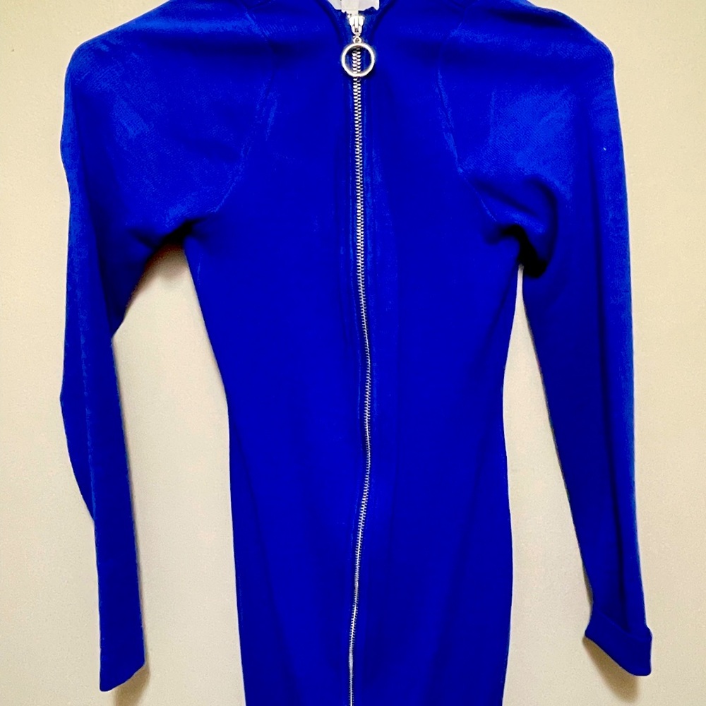Skin tight blue zip up dress